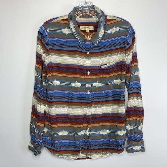 Stetson Serape Southwest Western Rayon Button Up Long Sleeve Blouse Small - Picture 1 of 7